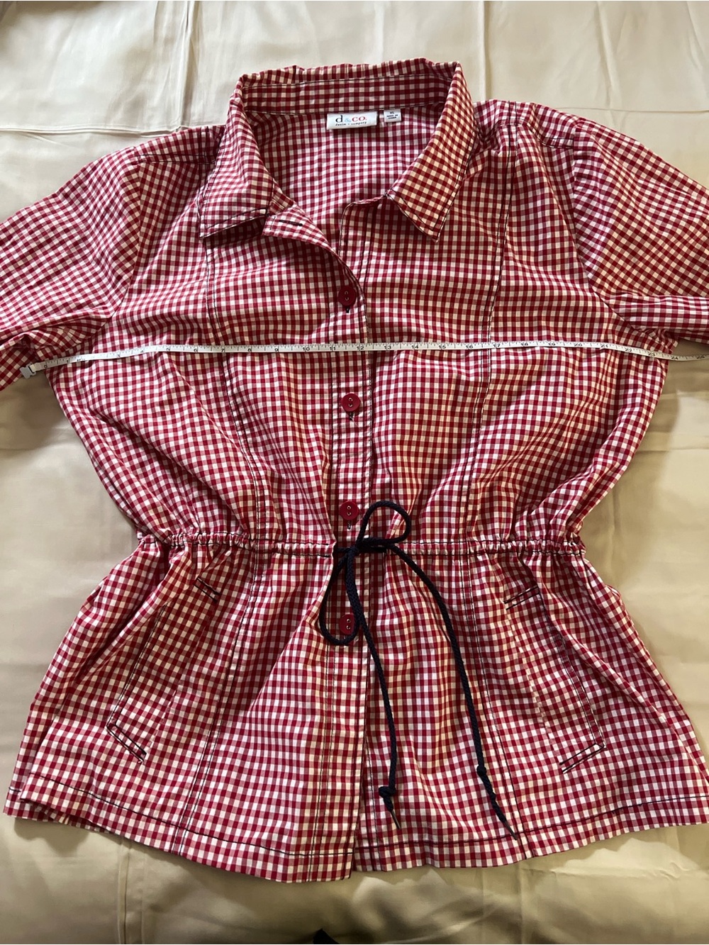 D&Co Red Gingham Utility Shirt Jacket XL Cottagecore Drawstring Waist - Picture 7 of 9